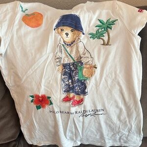 Ralph Lauren Kids White Polo Bear Tee with Floral Accents